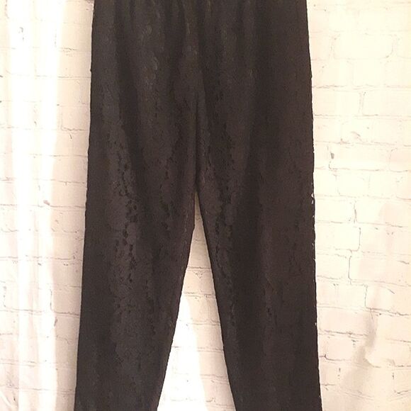 J.Crew Black Lace Skinny Leg Pants,Lined Pockets Elastic Waist sz 2 True to size - Picture 2 of 6